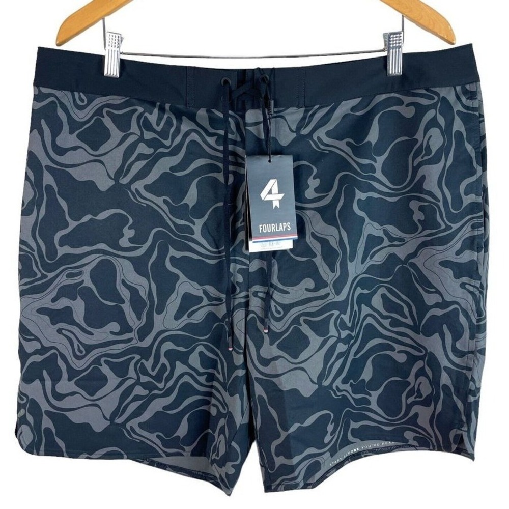Fourlaps Board Short‎ Mens 38 Black Charcoal Swirl 8" Inseam Quick Dry NWT
